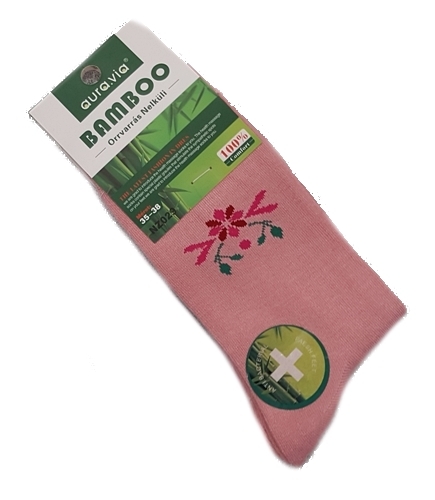 Damen Socken aus Bambus,  Farbe stein, Blümchen rosa-weiß,  Gr.35/38, 38/41