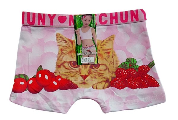 Shorts für Mädchen, Bambus Viskose Jersey, lustiges Kätzchen in rosa, Gr. 3-4