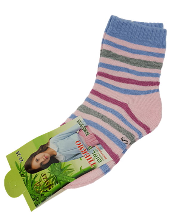 Viskose (Bambus) THERMO Kinder Socken, Gr.23/26, Ringel, rosa-hellblau