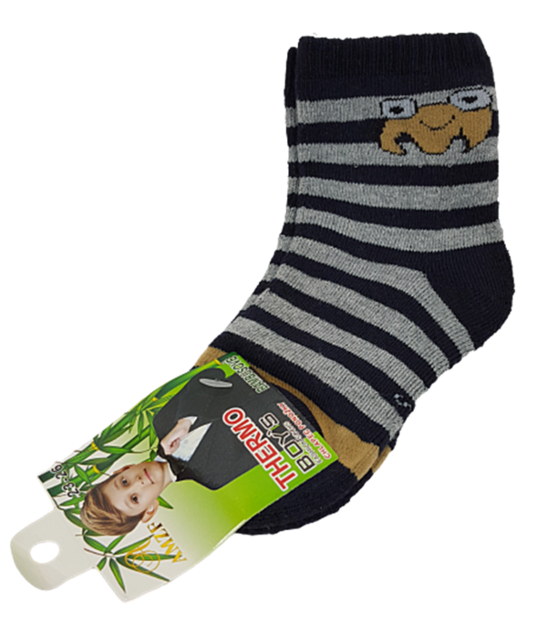 Viskose (Bambus) THERMO Kinder Socken, Gr.23/26, Monster-Ringel grau-schwarz