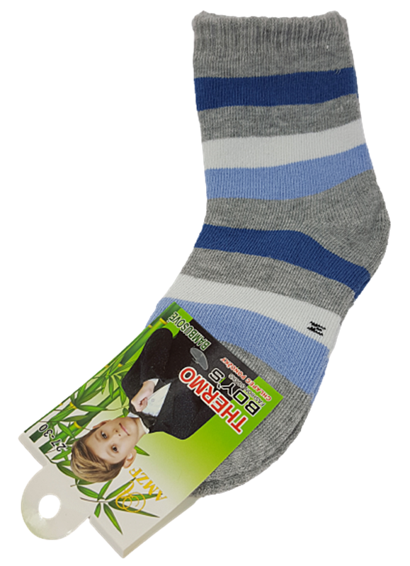 Viskose (Bambus) THERMO Kinder Socken, Gr.23/26, Ringel, blau-grau