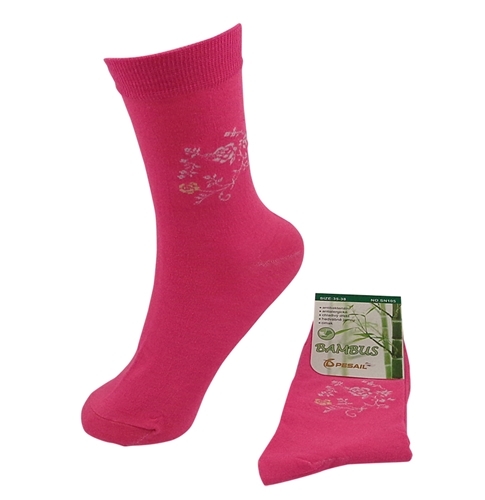 Damen Socke, Trachten Socke aus Bambus, Farbe schwarz mit Ornament,  Gr.35/38