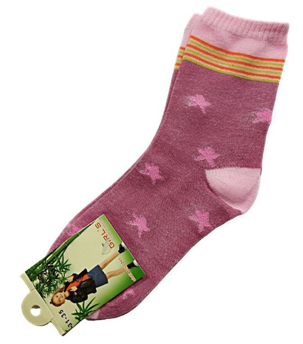 Viskose (Bambus) Socken Kinder, mit Baumwolle, Star, altrosa-bunt, Gr.35/38