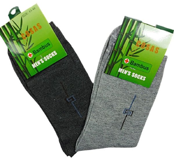 2 Paar Bambus Herren Socke, Bündchen, Logo, anthrazit & hellgrau meliert, 39/42, 43/46