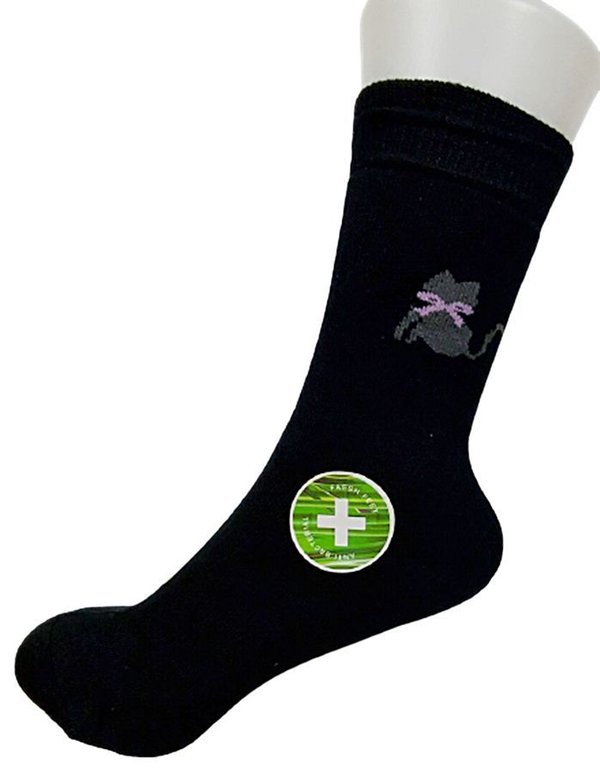 Damen Thermo Socken, Bambus, Bündchen, schwarz mit Logo Cats, Gr.35/38, 38/41