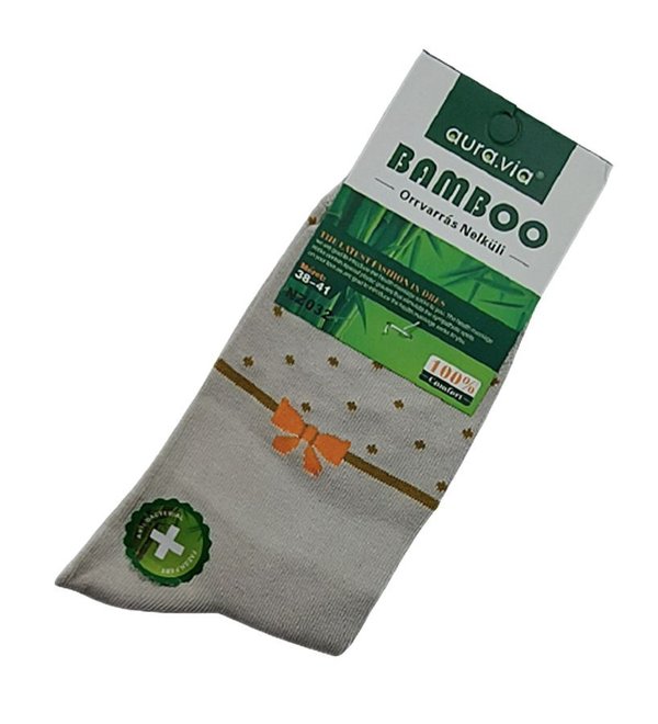 Damen Socken aus Bambus,  grau, Schleifchen altrosa,  Gr.35/38, 38/41