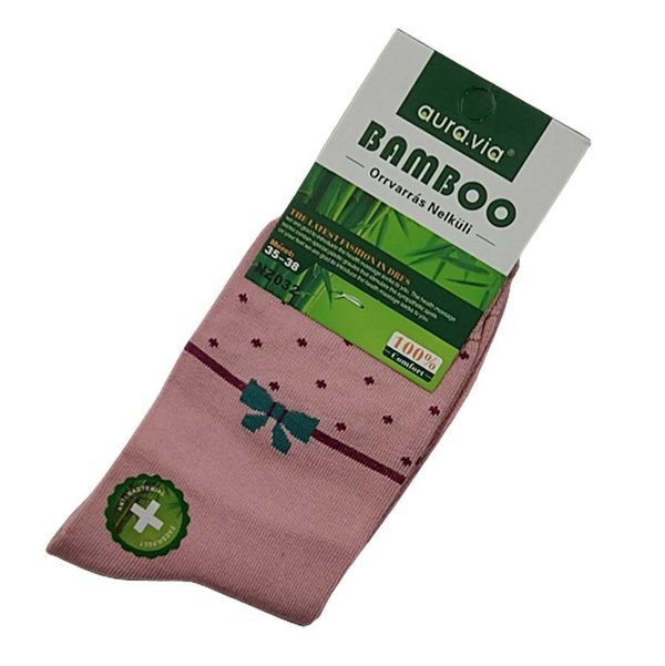 Damen Socken aus Bambus,  hellgrau, Schleifchen  rot,  Gr.35/38, 38/41