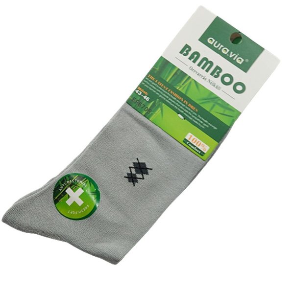 Bambus Herren Business Socke, hellgrau, Logo Raute, Gr.39/42, 43/46