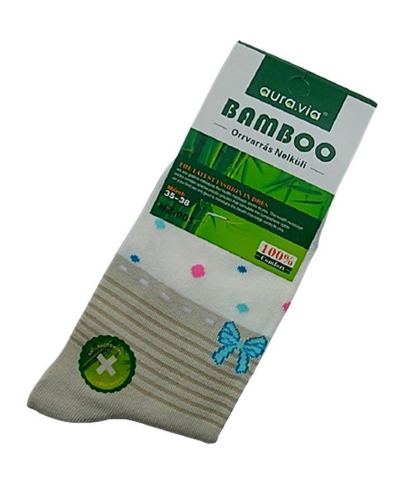 Damen Socken aus Bambus, beige-natur, Stripes-Dots, Gr.35/38, 38/41
