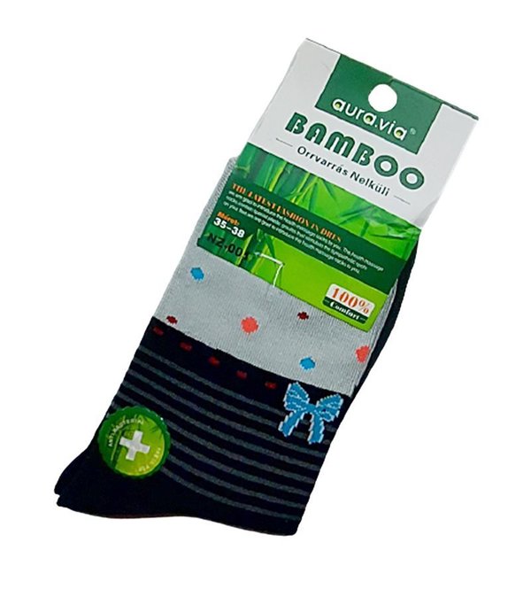 Damen Socken aus Bambus, schwarz-hellgrau, Stripes-Dots, Gr.35/38, 38/41