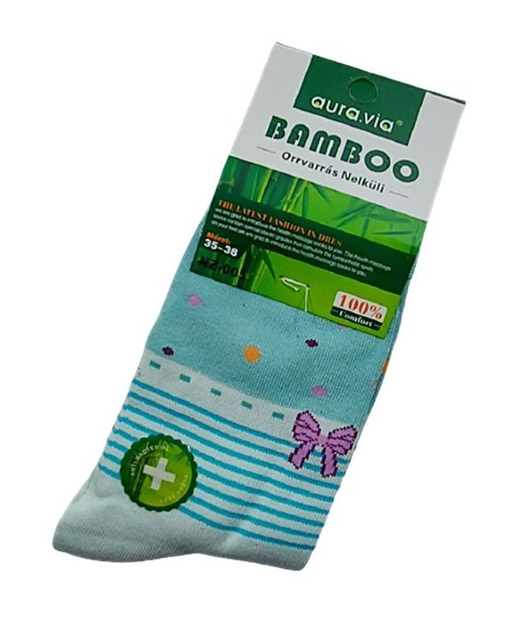 Damen Socken aus Bambus, türkis, Stripes-Dots, Gr.35/38, 38/41