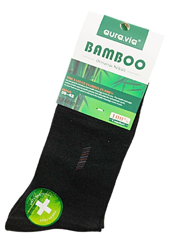 Bambus Herren Business Socke, schwarz, Logo Rechteck, Gr.39/42, 43/46