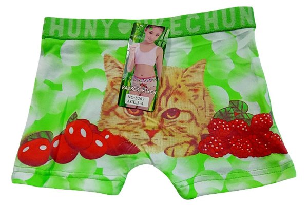 Shorts für Mädchen, Viskose (Bambus)  Jersey, lustiges Kätzchen in neon grün, Gr. 3-4