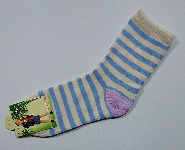 Bambus Socken Kinder, mit Baumwolle, Ringel hellblau-vanille und rosa ab Gr.31-35