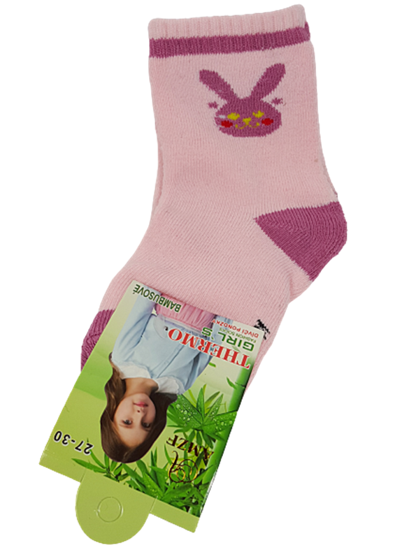 Viskose (Bambus) Kinder Socken mit Baumwolle, Häschen hellrosa, Gr.23/26