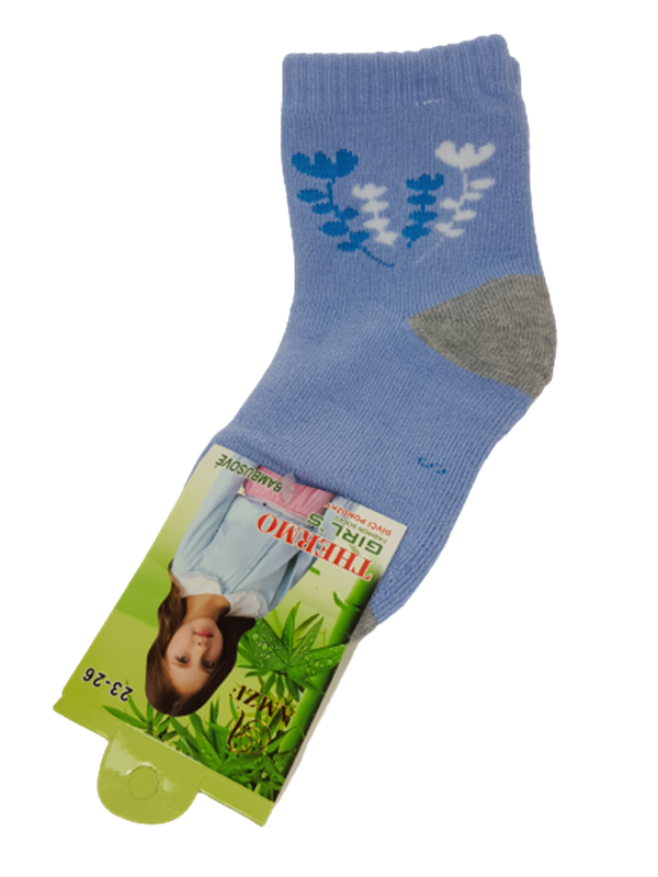 Bambus Kinder Socken mit Baumwolle, Gr.23/26, 27/30, Blume-hellblau
