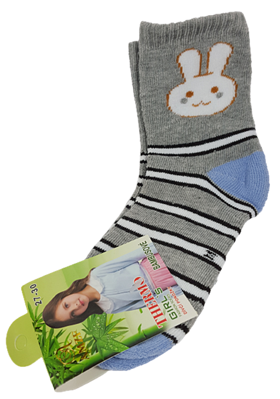Bambus Kinder Socken mit Baumwolle, Gr.31/35, 35/38, Häschen, Ringel in grau